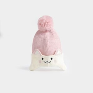 Embroidered Beanie With Pompom