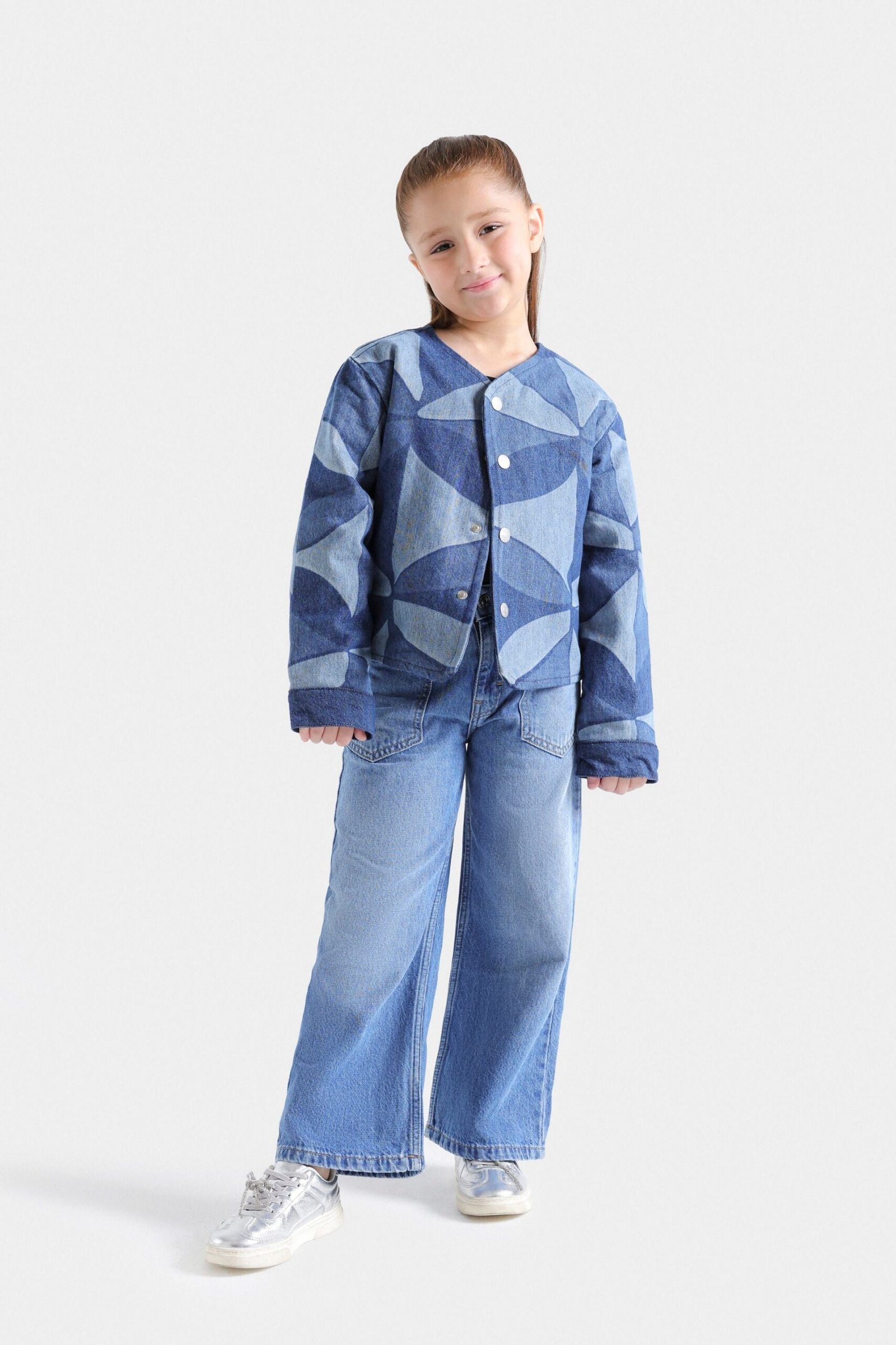 Geometric Print Denim Jacket - Image 4