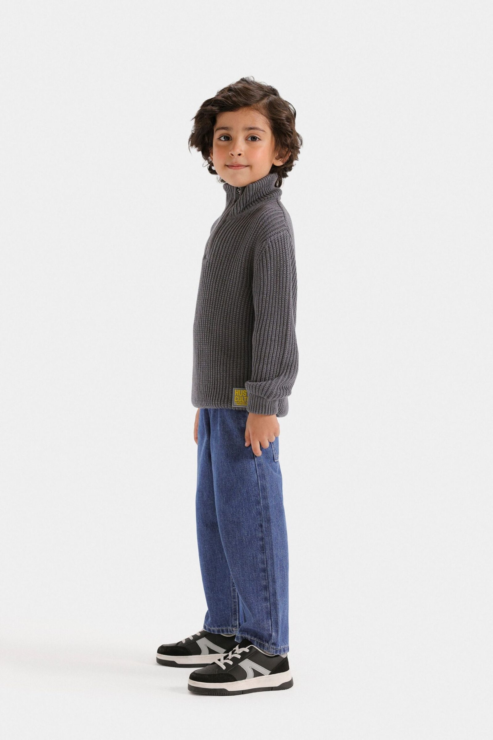 Quarter Zip-Up Sweater With Label Patch - Image 5