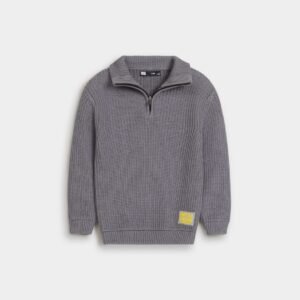 Quarter Zip-Up Sweater With Label Patch