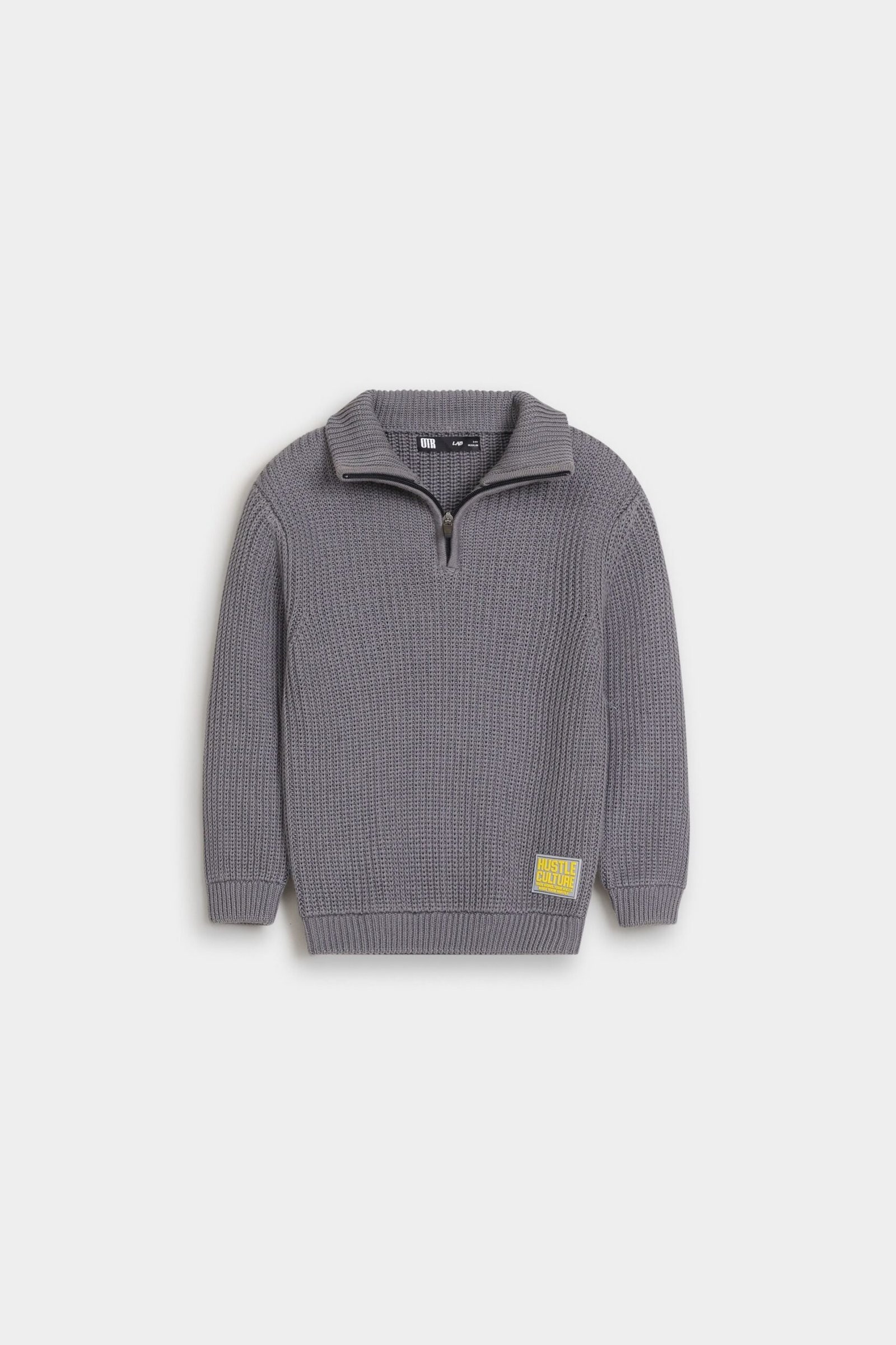Quarter Zip-Up Sweater With Label Patch