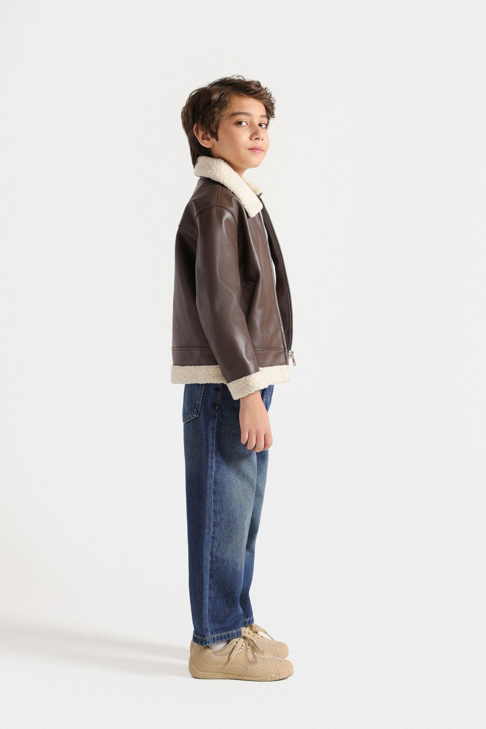 Faux Leather Jacket With Sherpa Details - Image 11