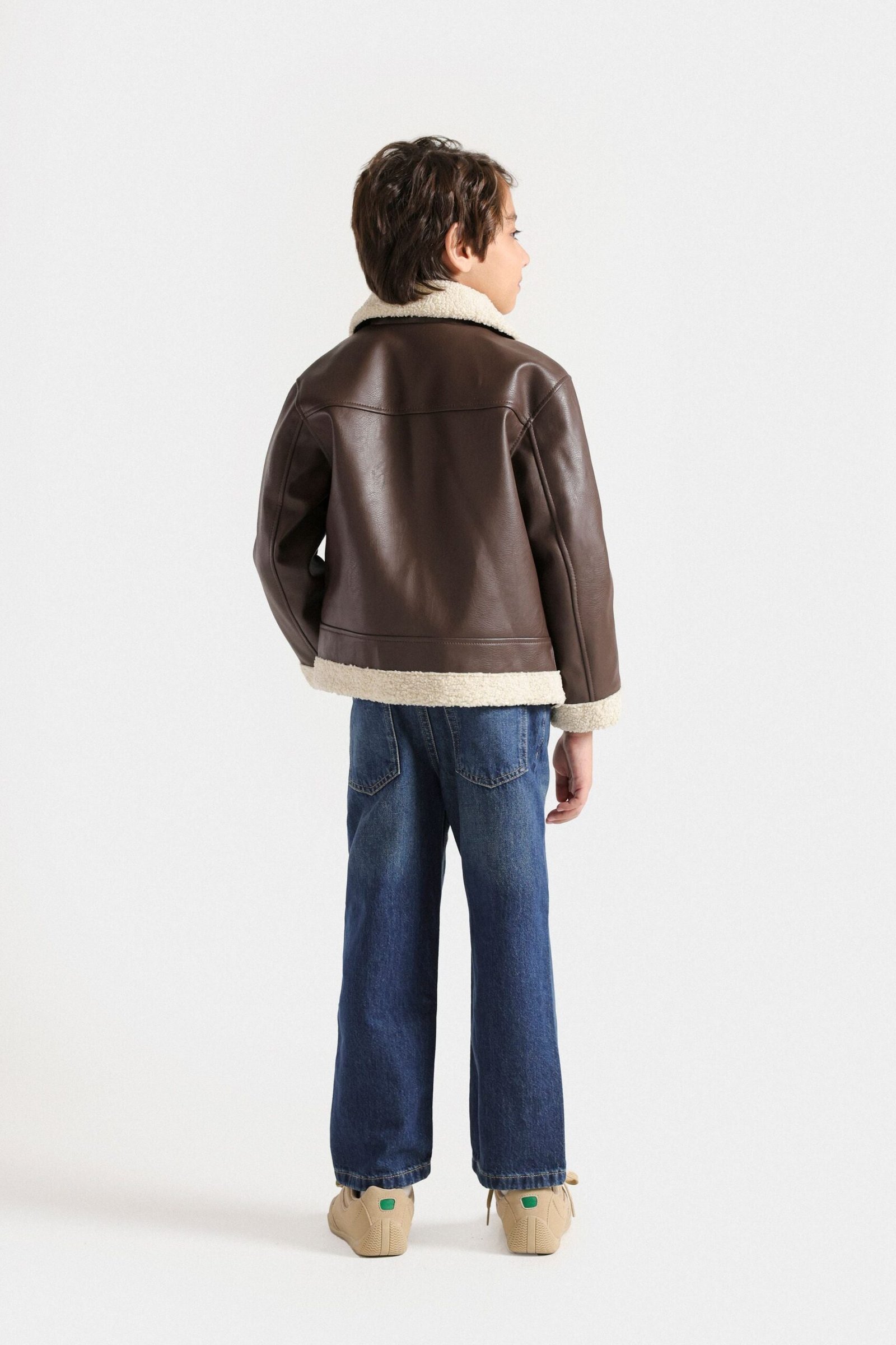 Faux Leather Jacket With Sherpa Details - Image 12