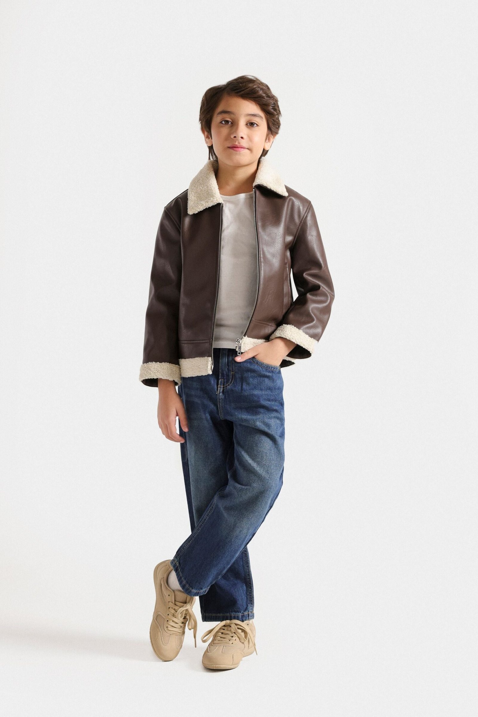 Faux Leather Jacket With Sherpa Details - Image 10