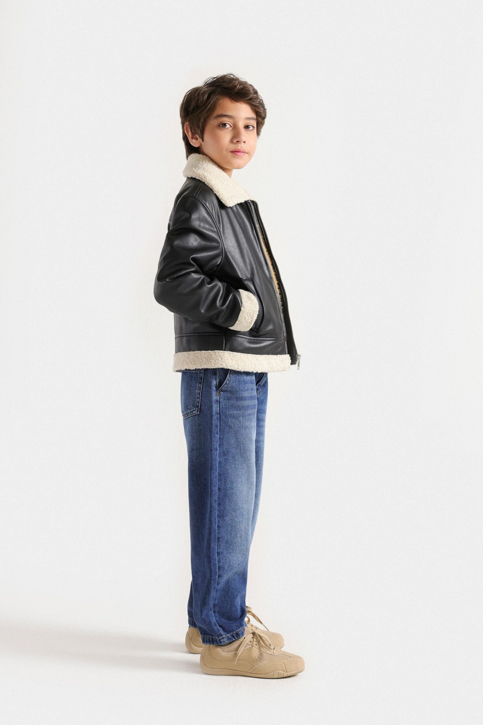 Faux Leather Jacket With Sherpa Details - Image 5
