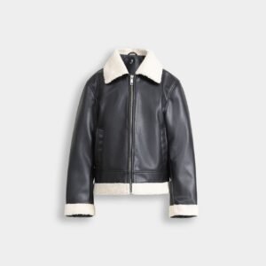 Faux Leather Jacket With Sherpa Details
