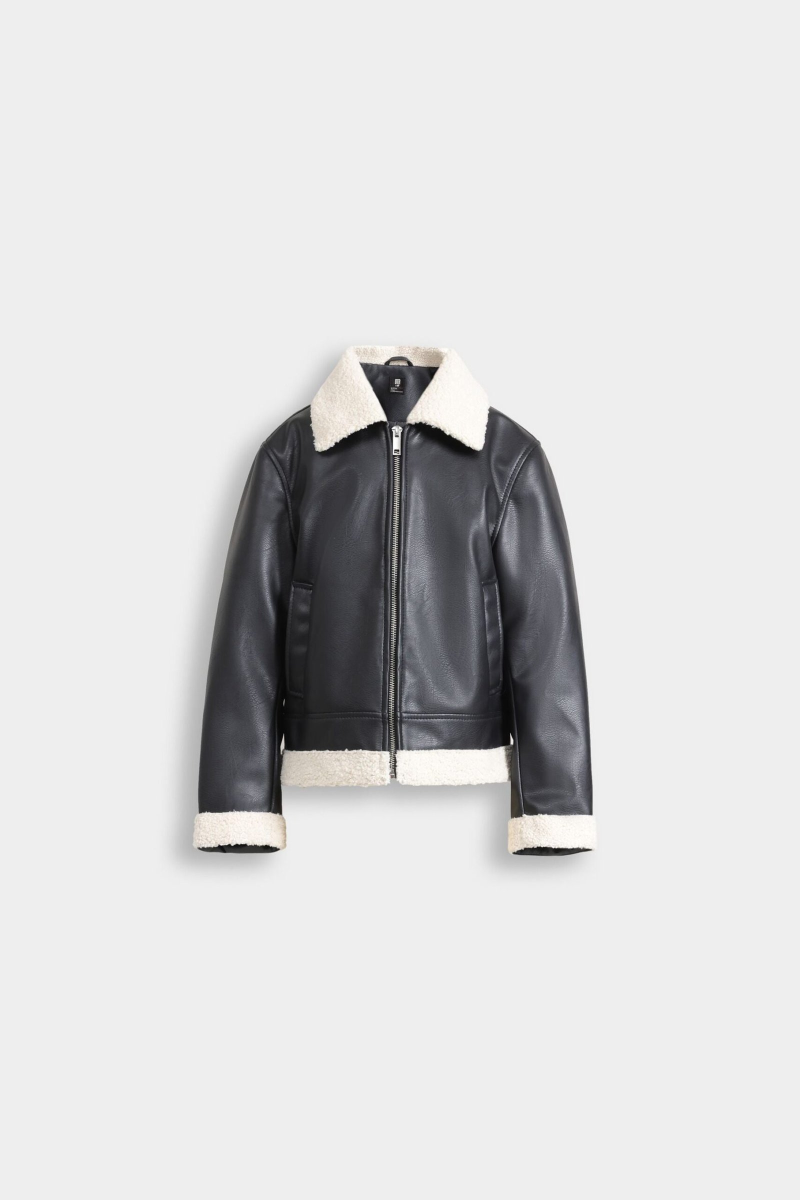 Faux Leather Jacket With Sherpa Details