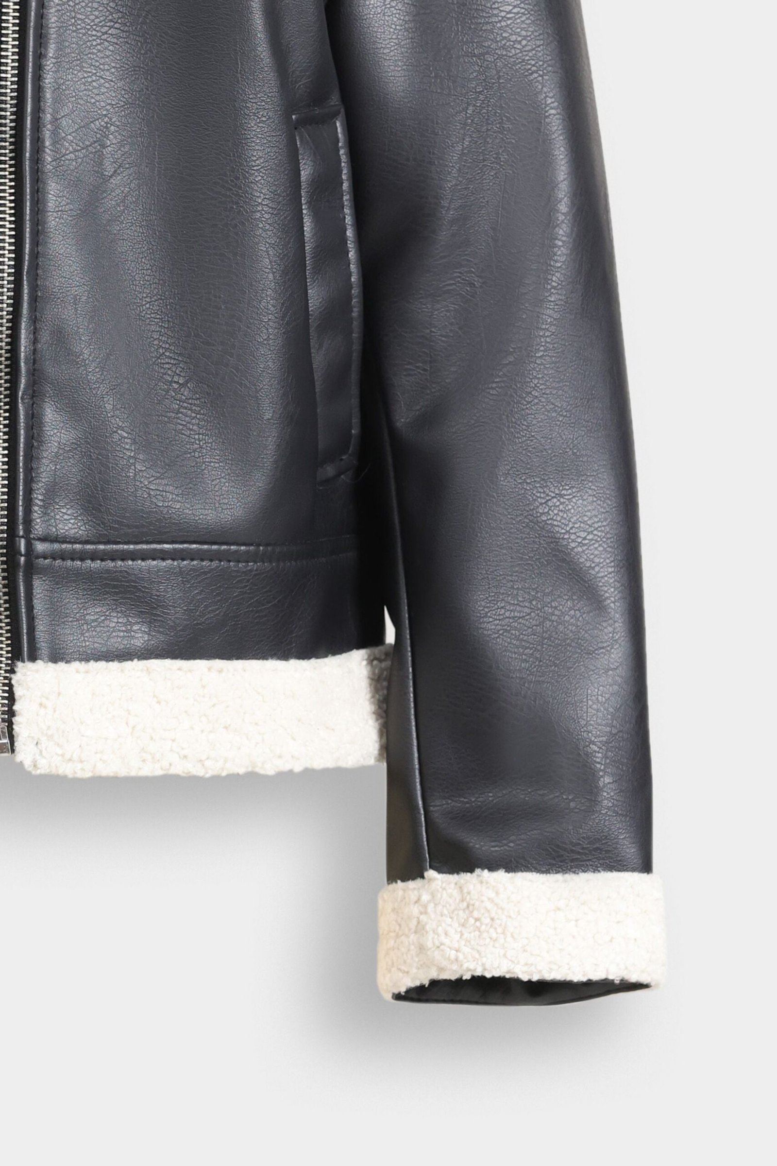 Faux Leather Jacket With Sherpa Details - Image 2