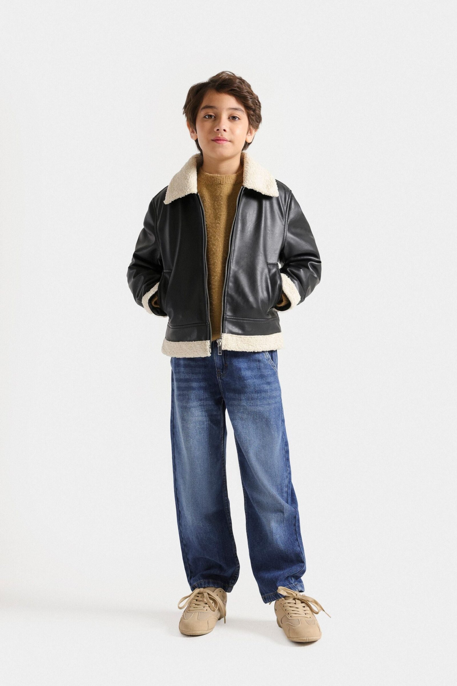 Faux Leather Jacket With Sherpa Details - Image 4