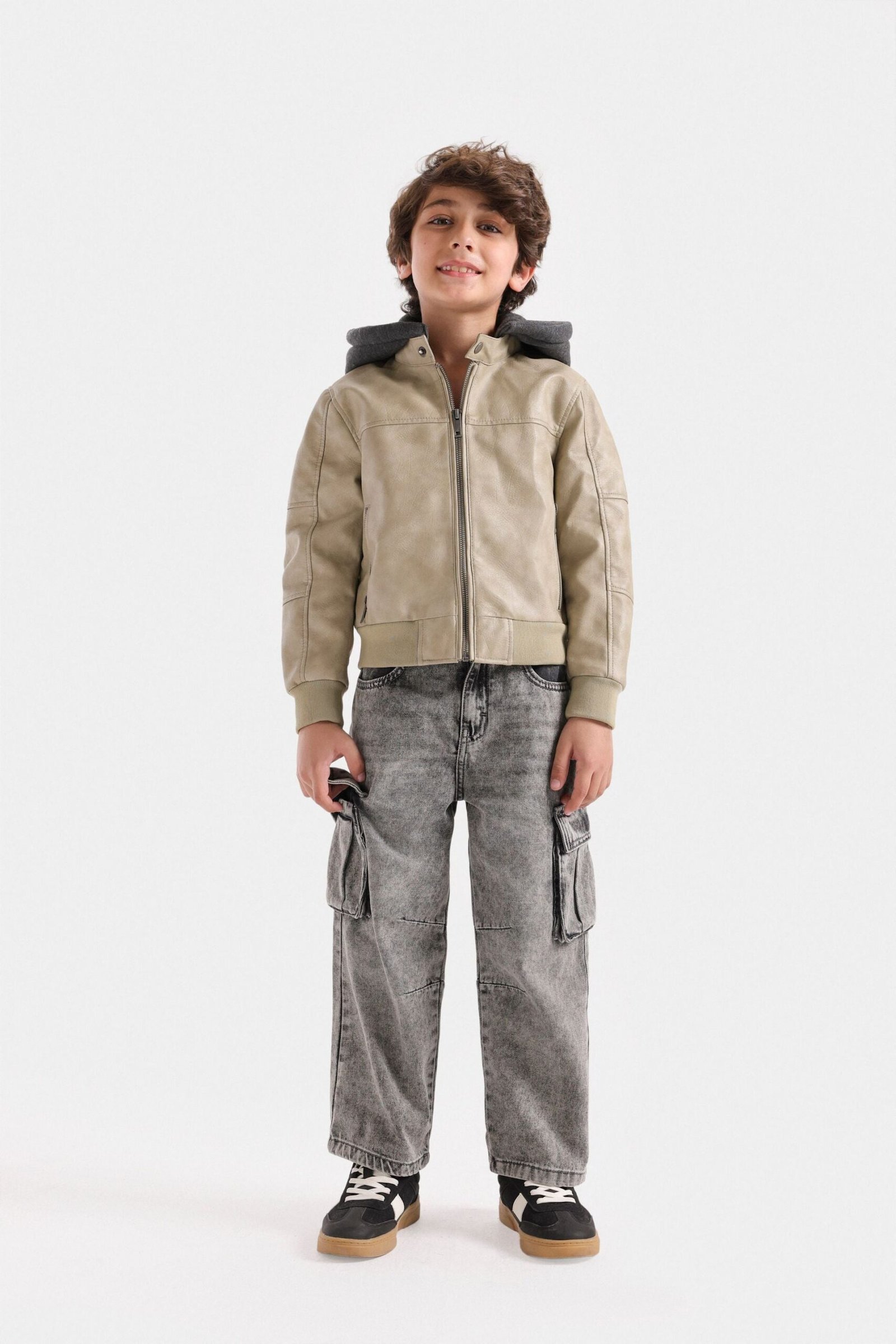 Faux Leather Jacket With Hoodie - Image 10
