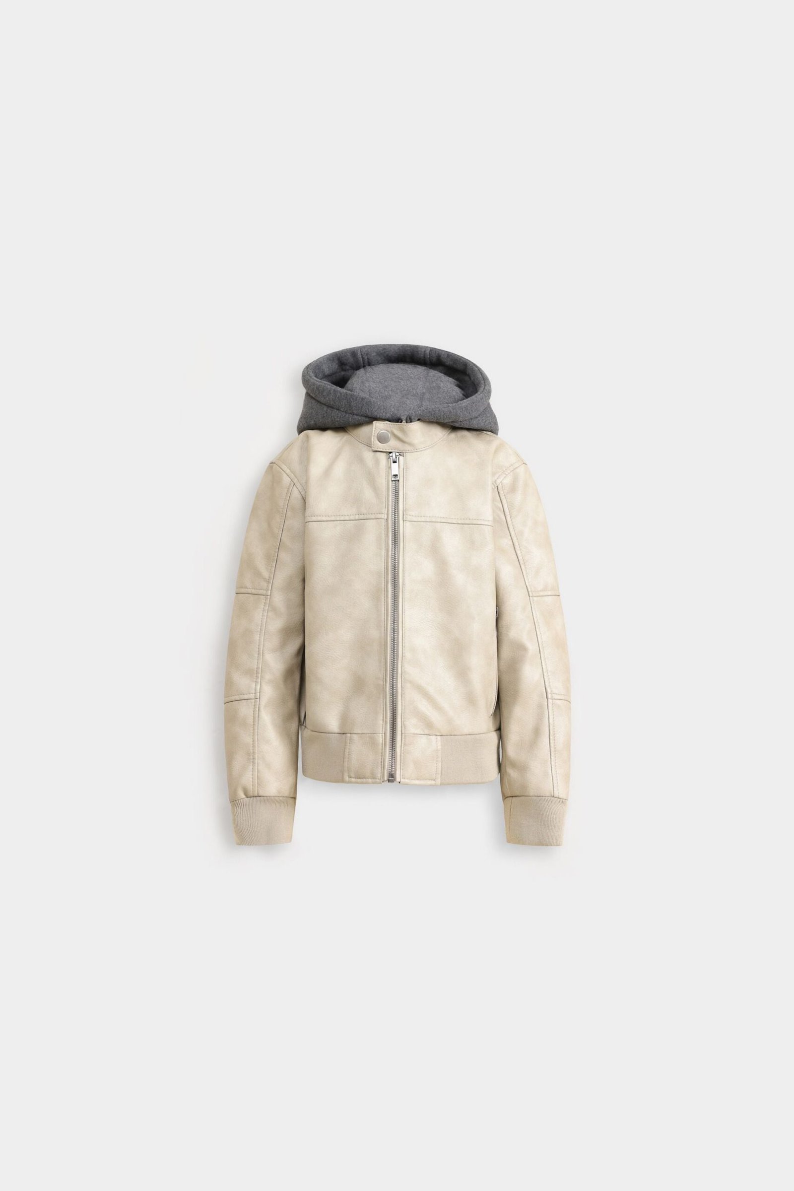 Faux Leather Jacket With Hoodie - Image 7