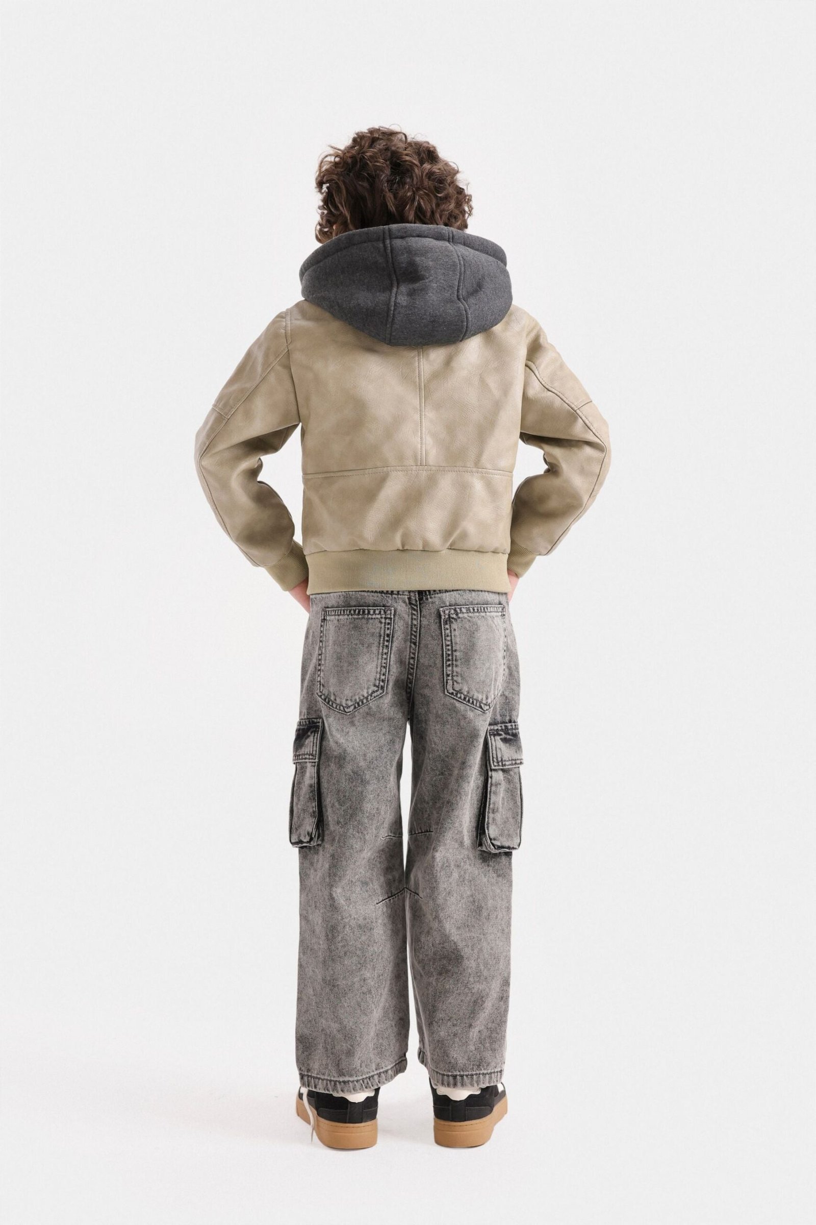 Faux Leather Jacket With Hoodie - Image 12
