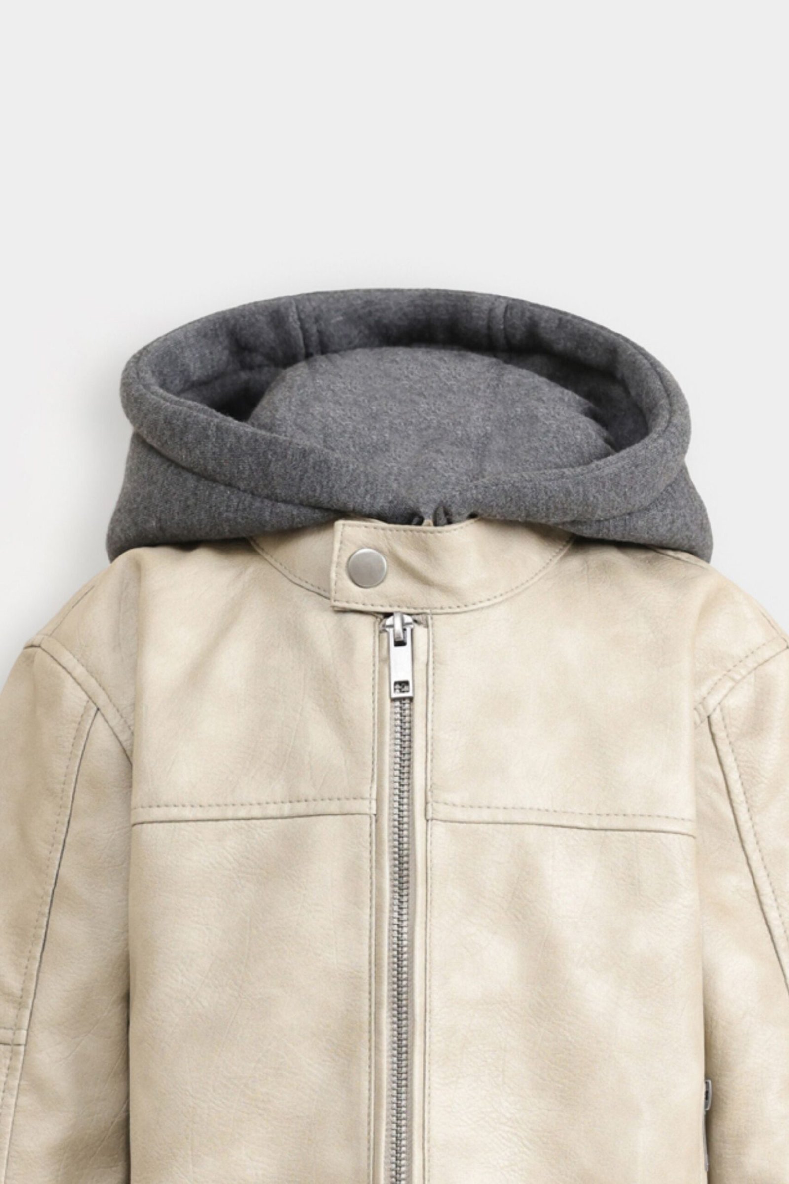 Faux Leather Jacket With Hoodie - Image 8