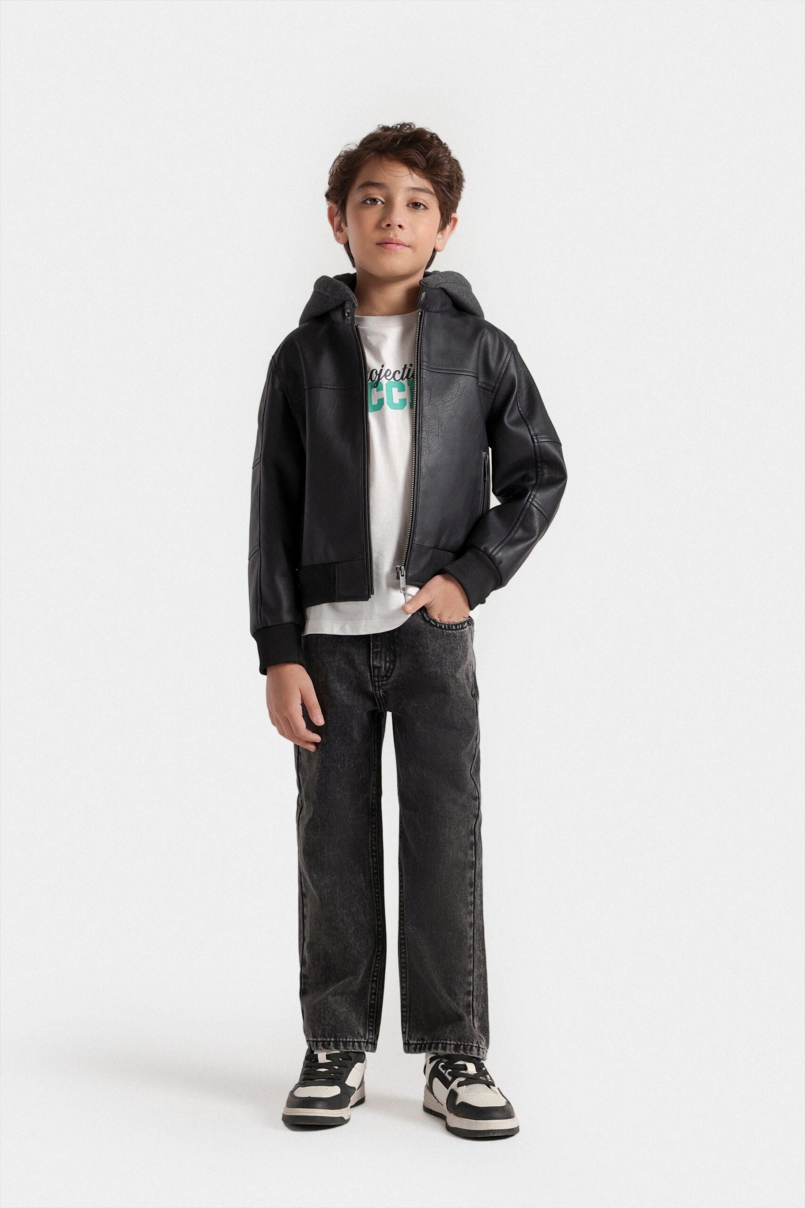 Faux Leather Jacket With Hoodie - Image 4