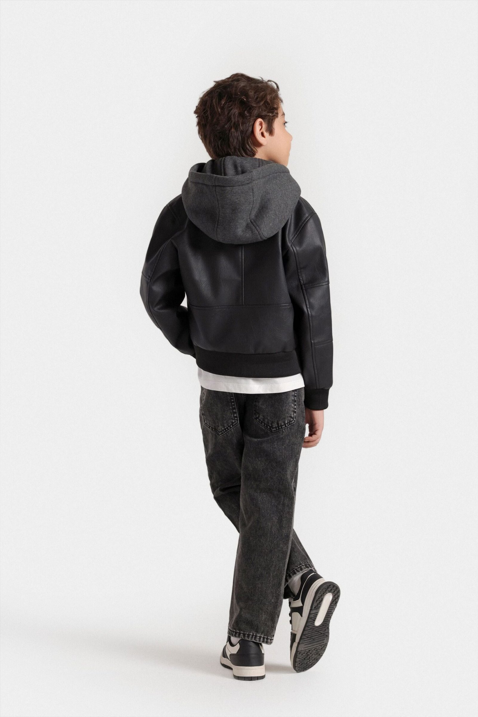 Faux Leather Jacket With Hoodie - Image 6