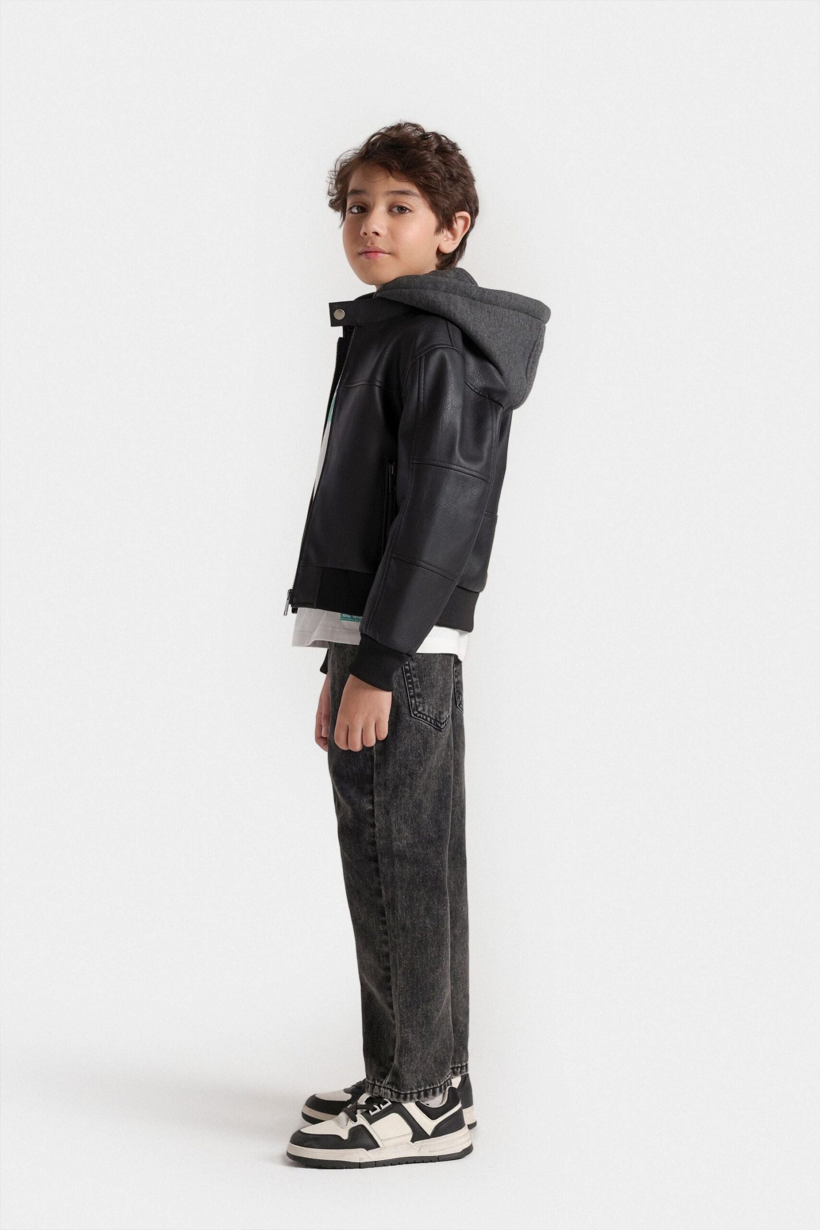 Faux Leather Jacket With Hoodie - Image 5