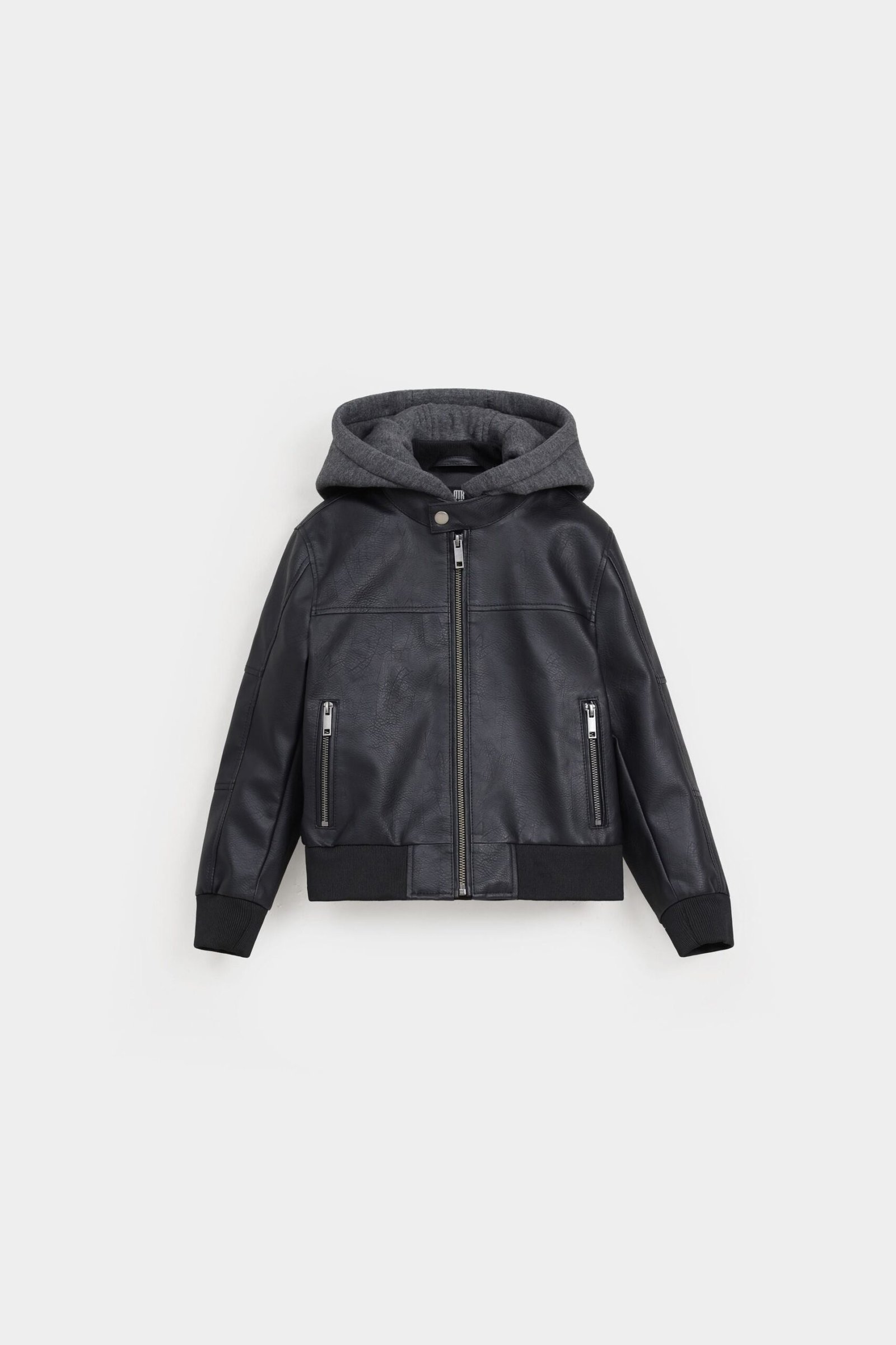 Faux Leather Jacket With Hoodie