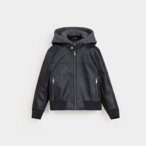 Faux Leather Jacket With Hoodie