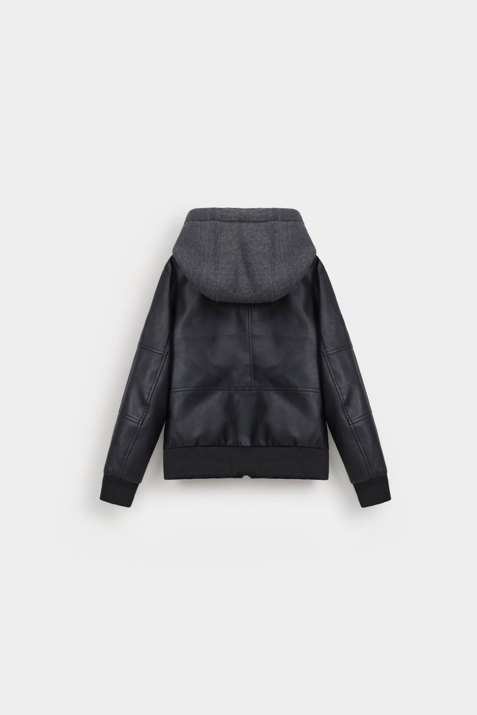 Faux Leather Jacket With Hoodie - Image 3