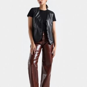 Faux Leather Cropped Waistcoat