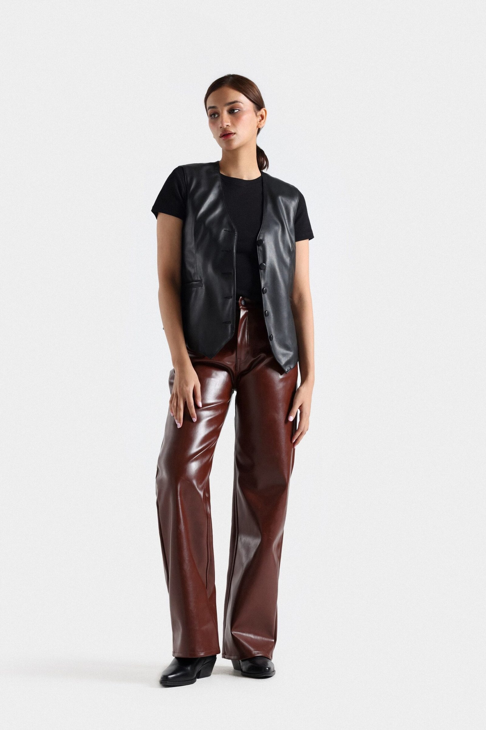 Faux Leather Cropped Waistcoat