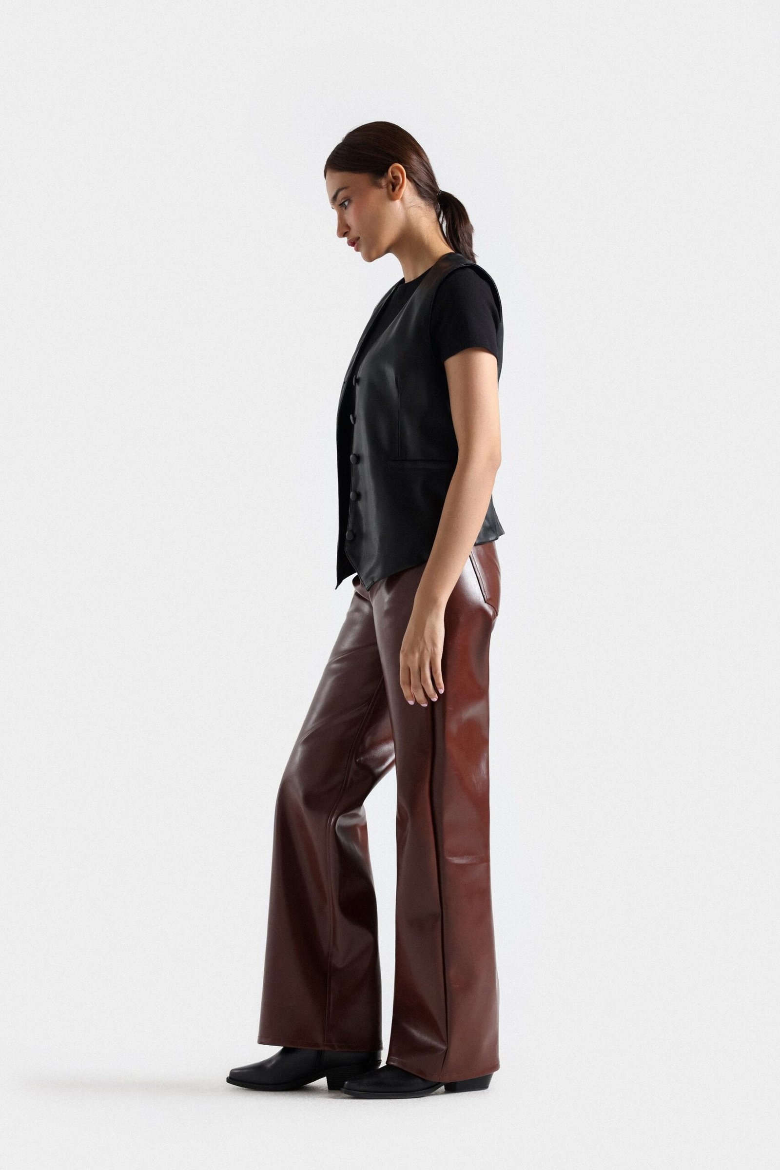 Faux Leather Cropped Waistcoat - Image 3
