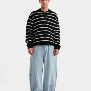 Knitted Striped Polo Sweater