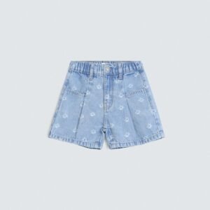 Denim Shorts With Laser Print