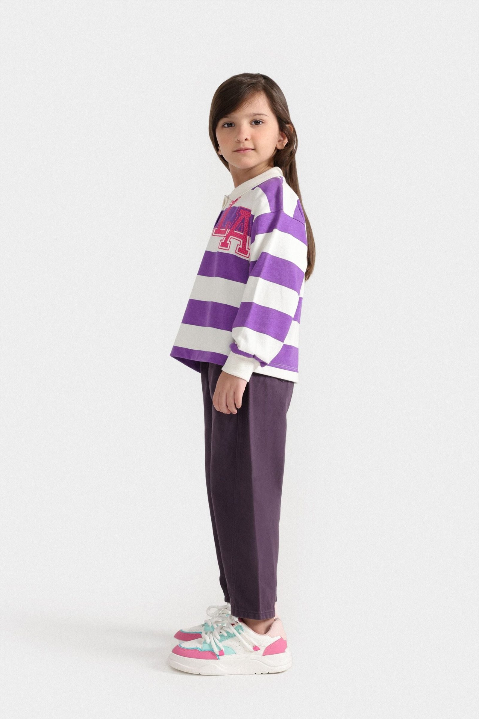 Cropped Striped Polo Sweatshirt - Image 5