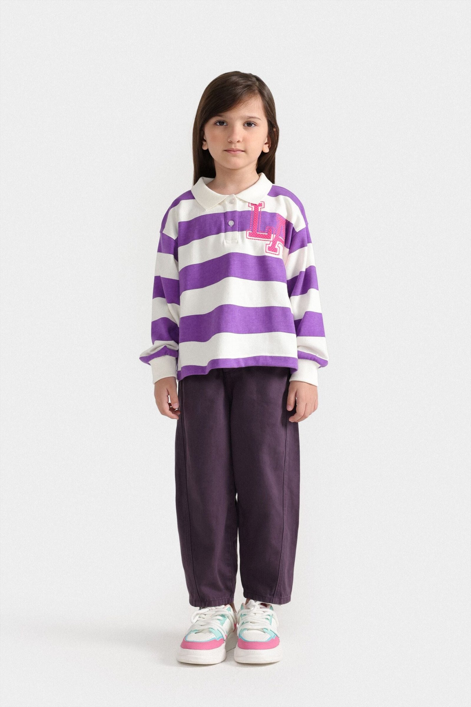 Cropped Striped Polo Sweatshirt - Image 4