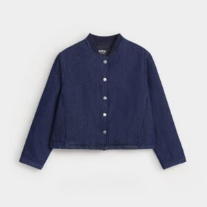 Cropped Quilted Denim Jacket