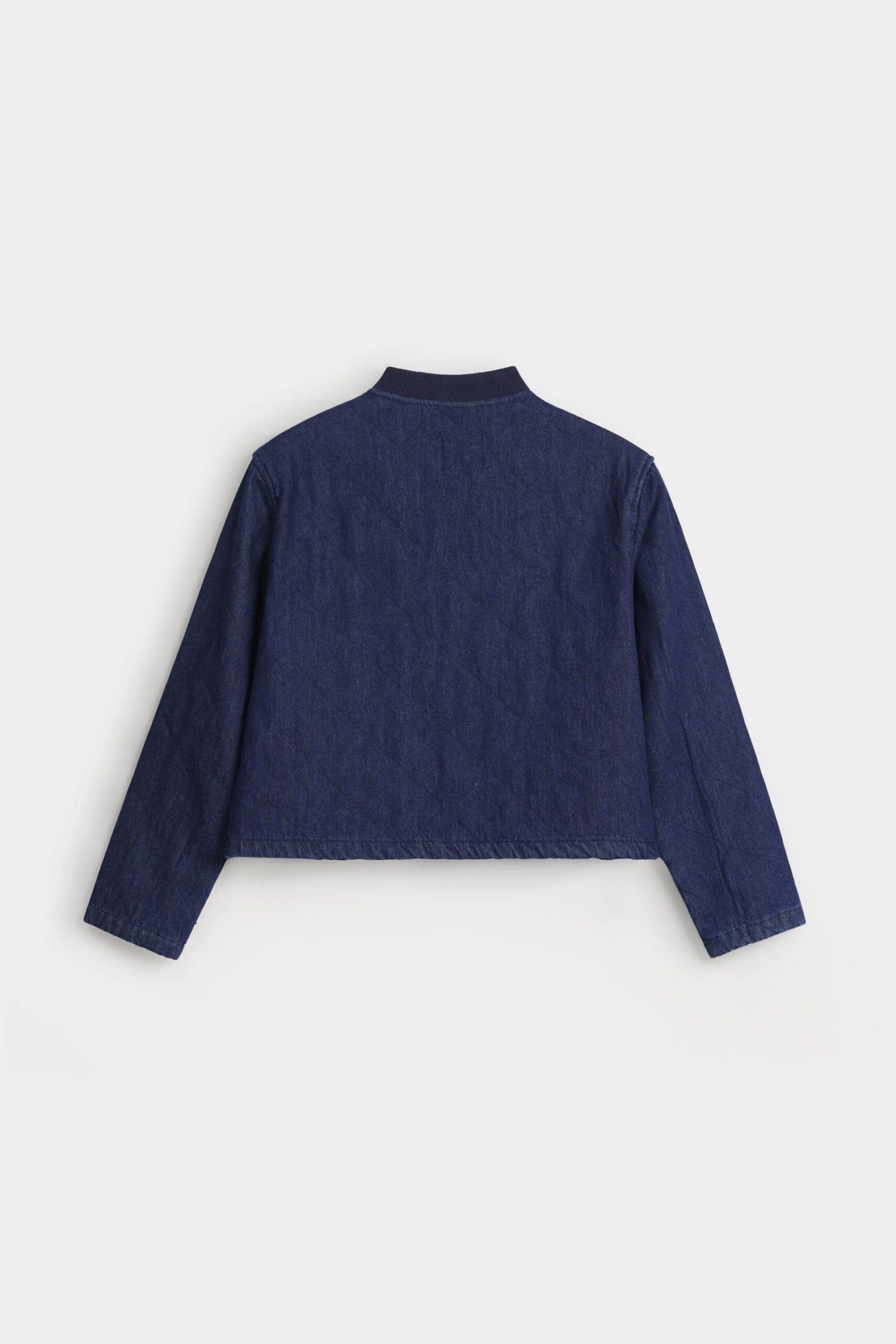 Cropped Quilted Denim Jacket - Image 3