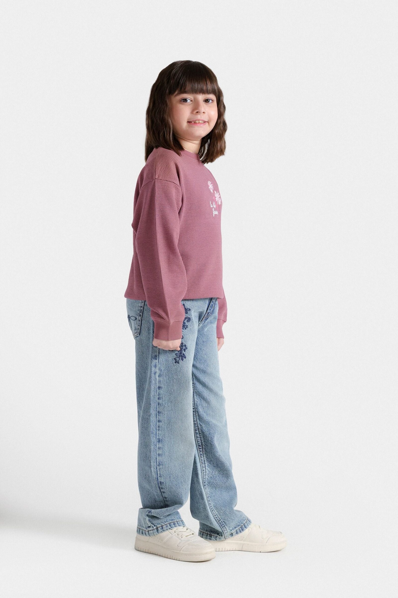 Cropped Embroidered Ribbed Sweatshirt - Image 5