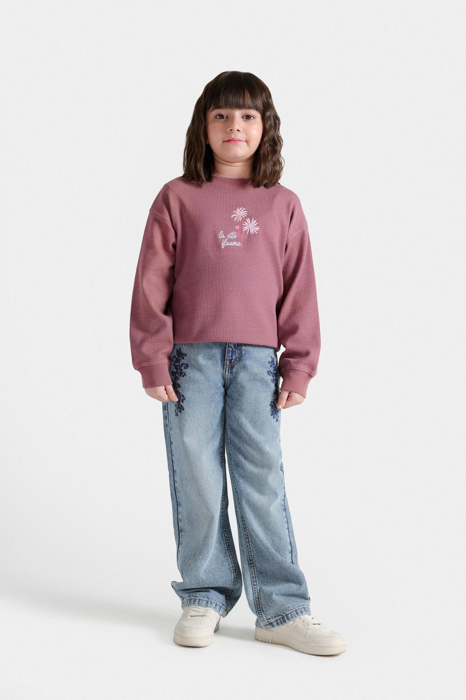 Cropped Embroidered Ribbed Sweatshirt - Image 4