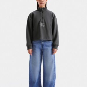 Cropped Quarter Zip-Up Sweatshirt