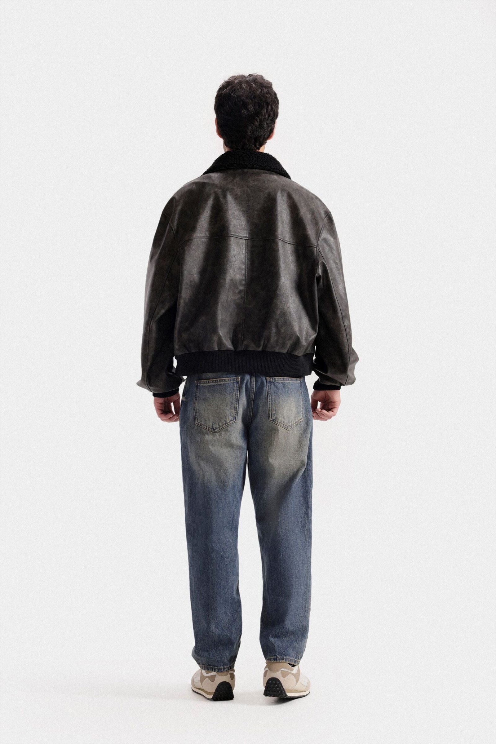 Washed-Out Faux Leather Jacket - Image 4