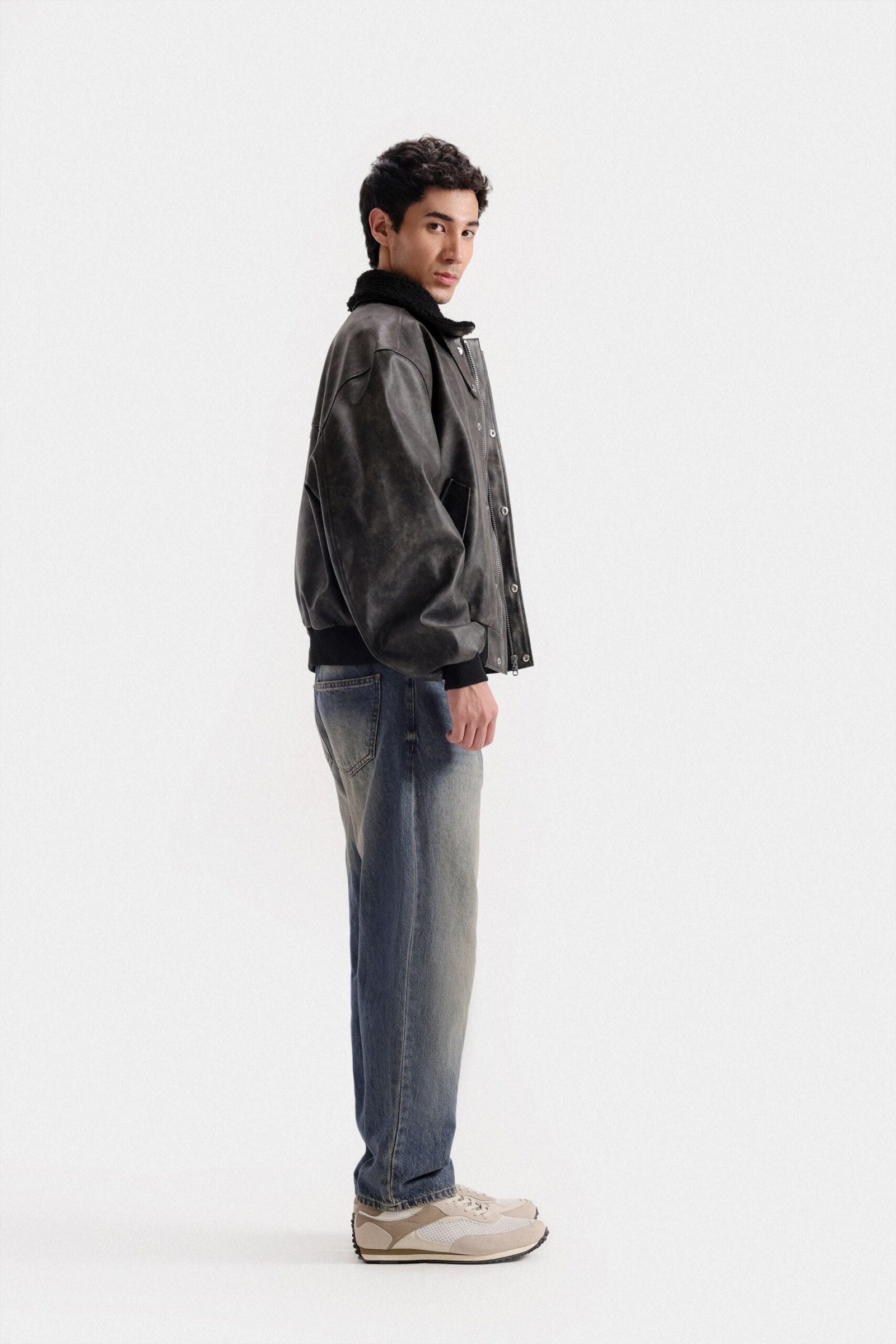 Washed-Out Faux Leather Jacket - Image 3