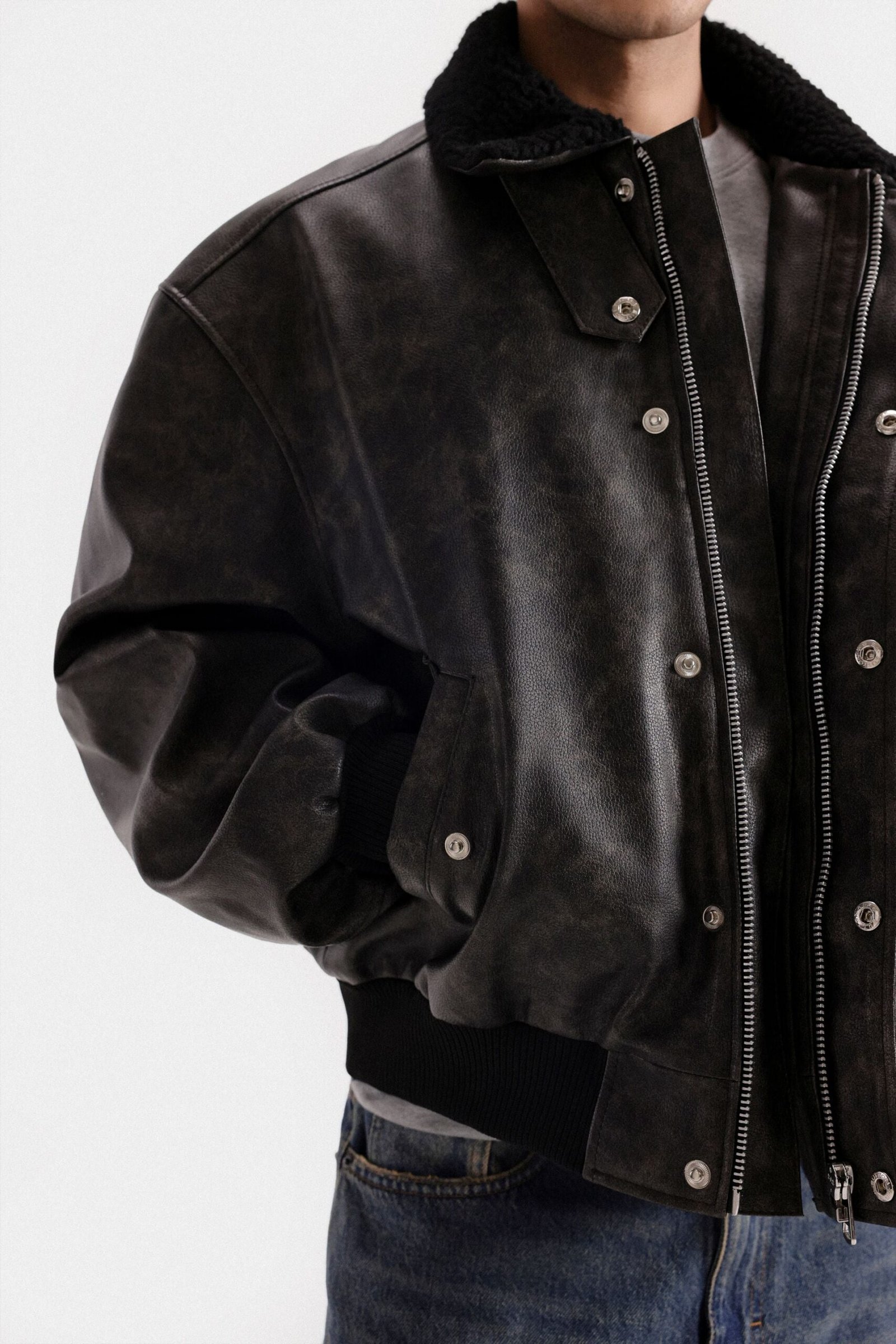 Washed-Out Faux Leather Jacket - Image 2