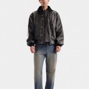 Washed-Out Faux Leather Jacket