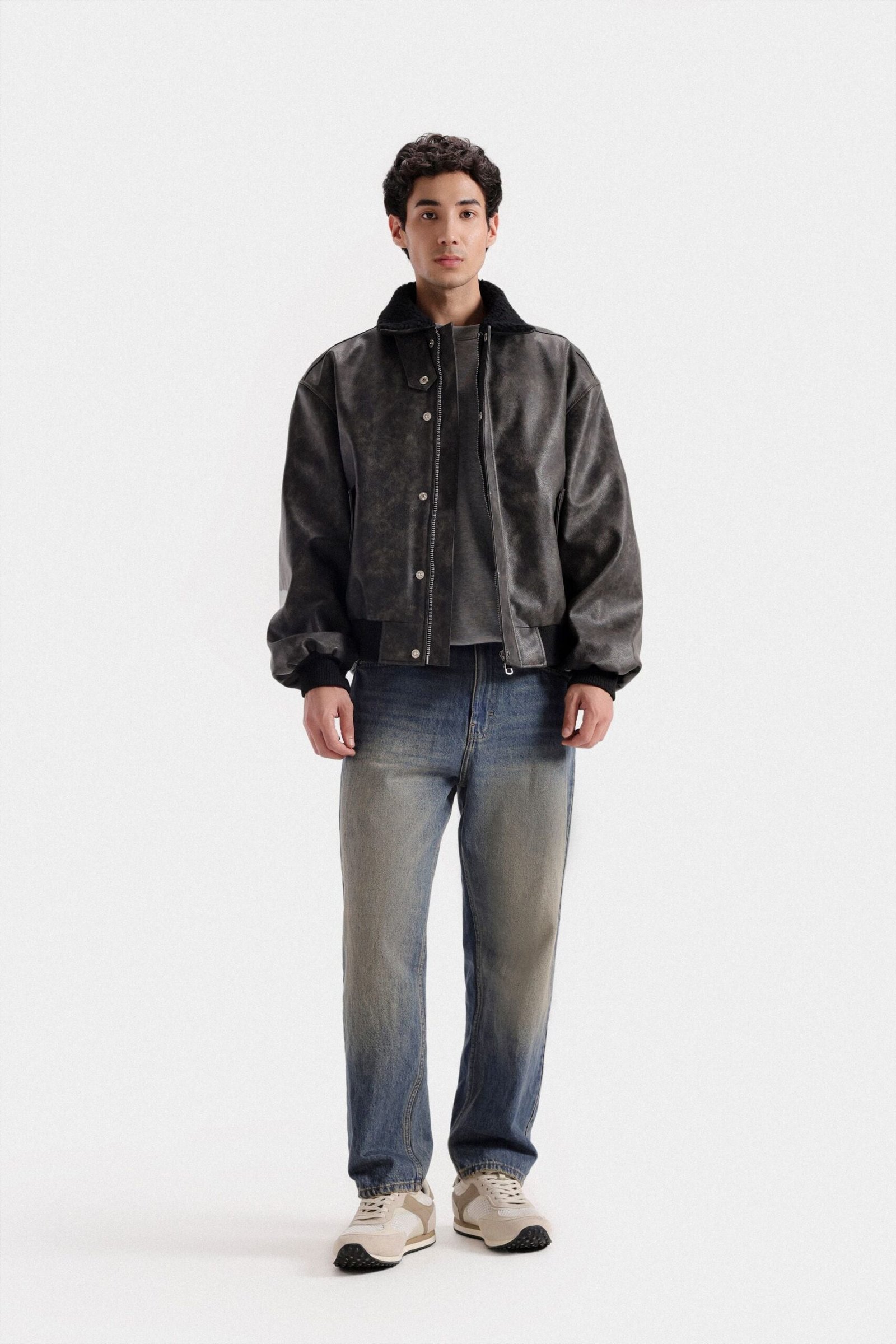 Washed-Out Faux Leather Jacket