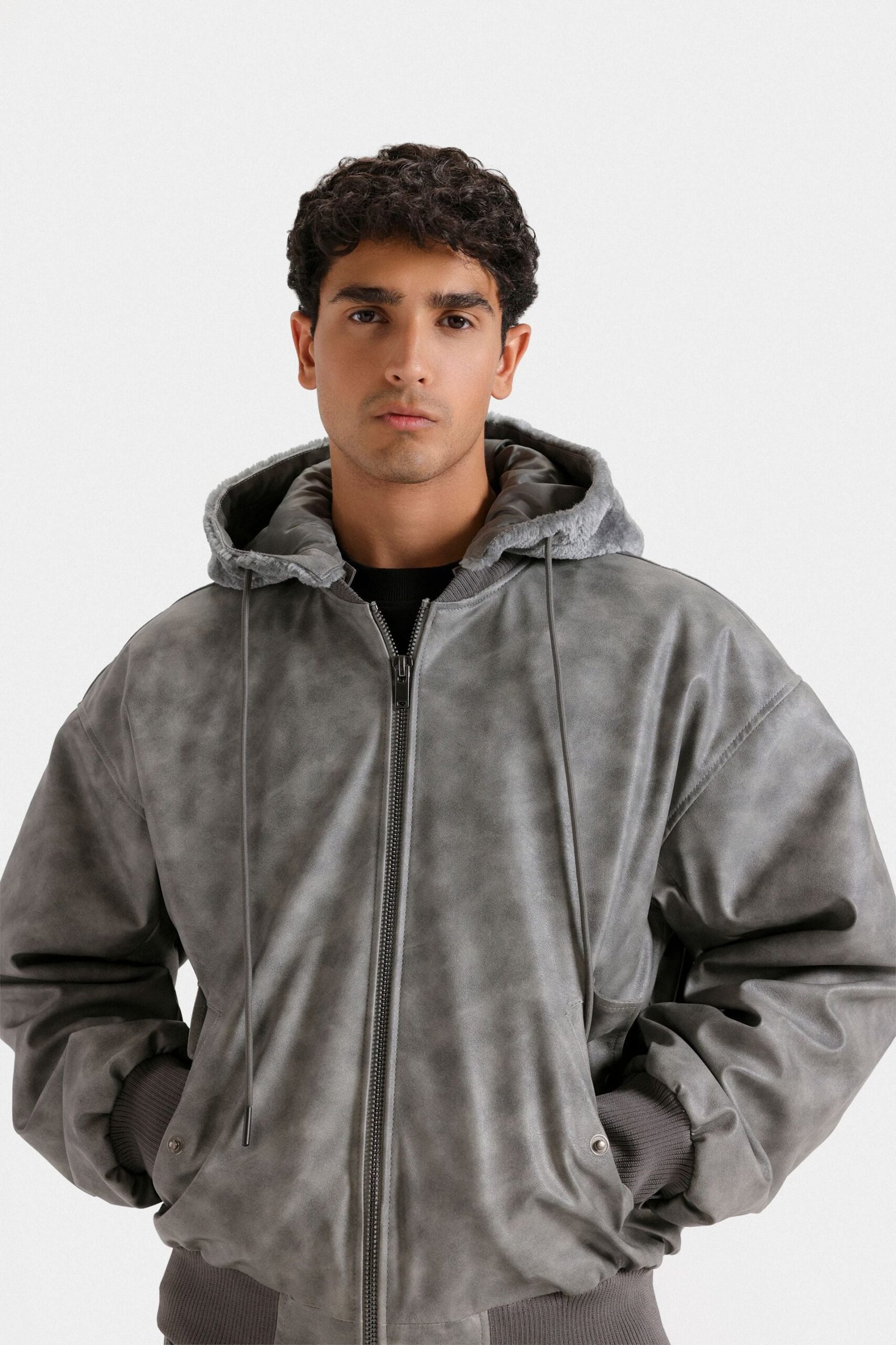 Washed-Out Faux Leather Jacket - Image 2
