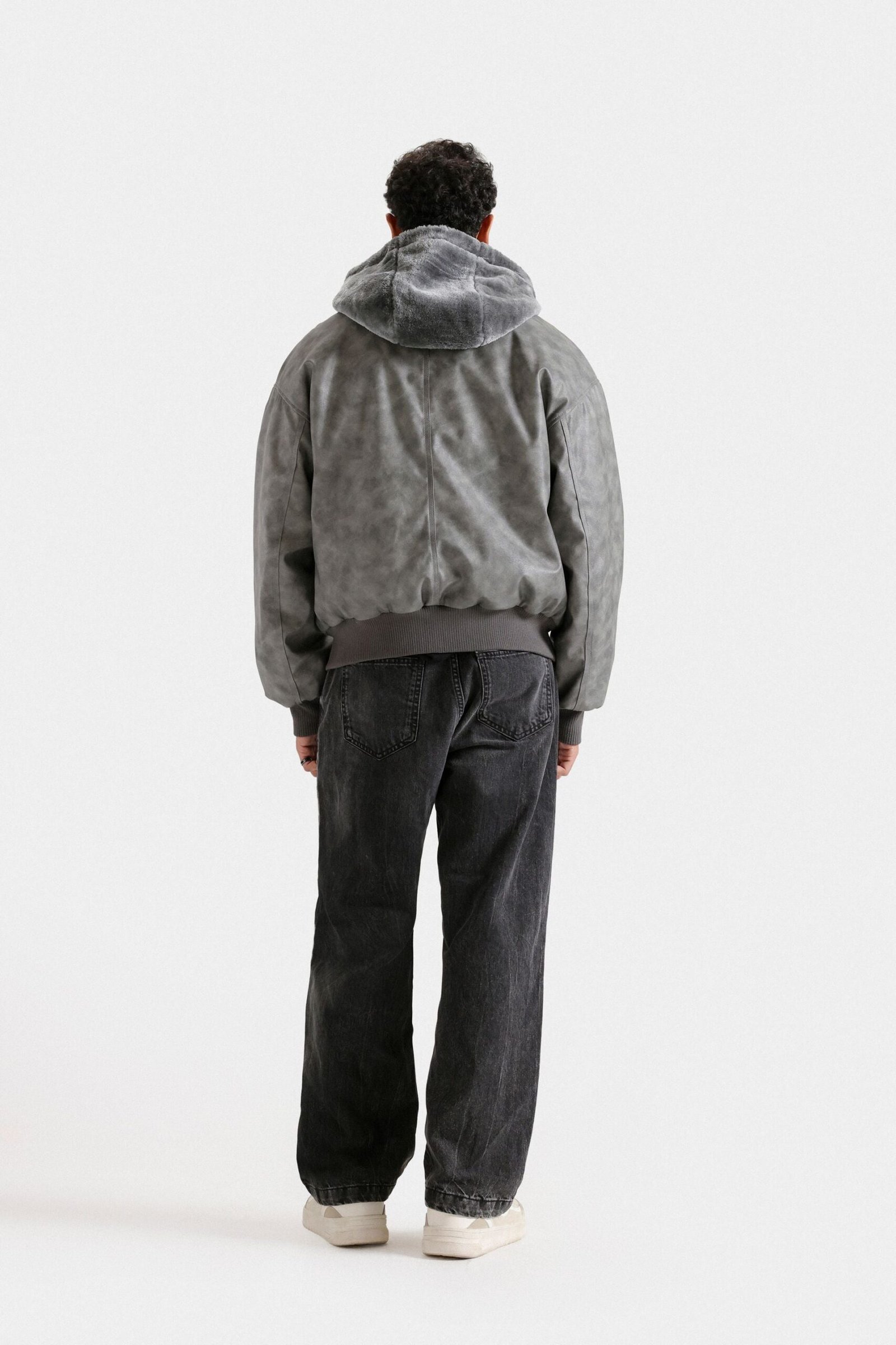 Washed-Out Faux Leather Jacket - Image 4