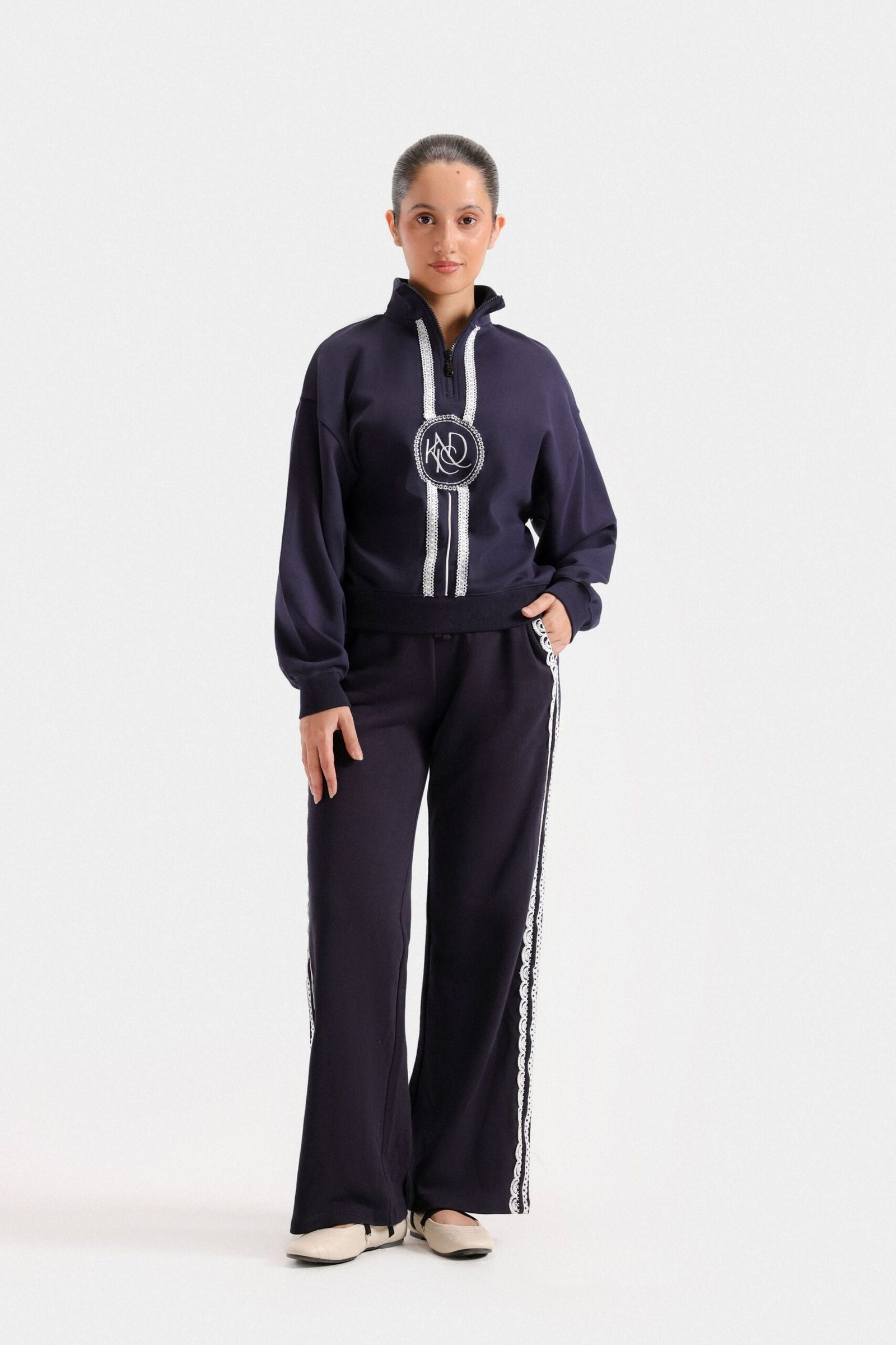 Embroidered Quarter Zip-Up Sweatshirt