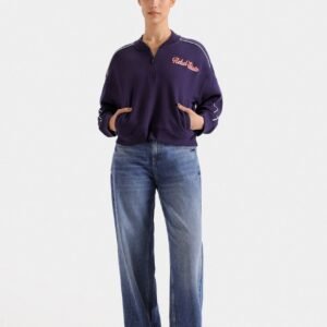 Embroidered Quarter Zip-Up Sweatshirt