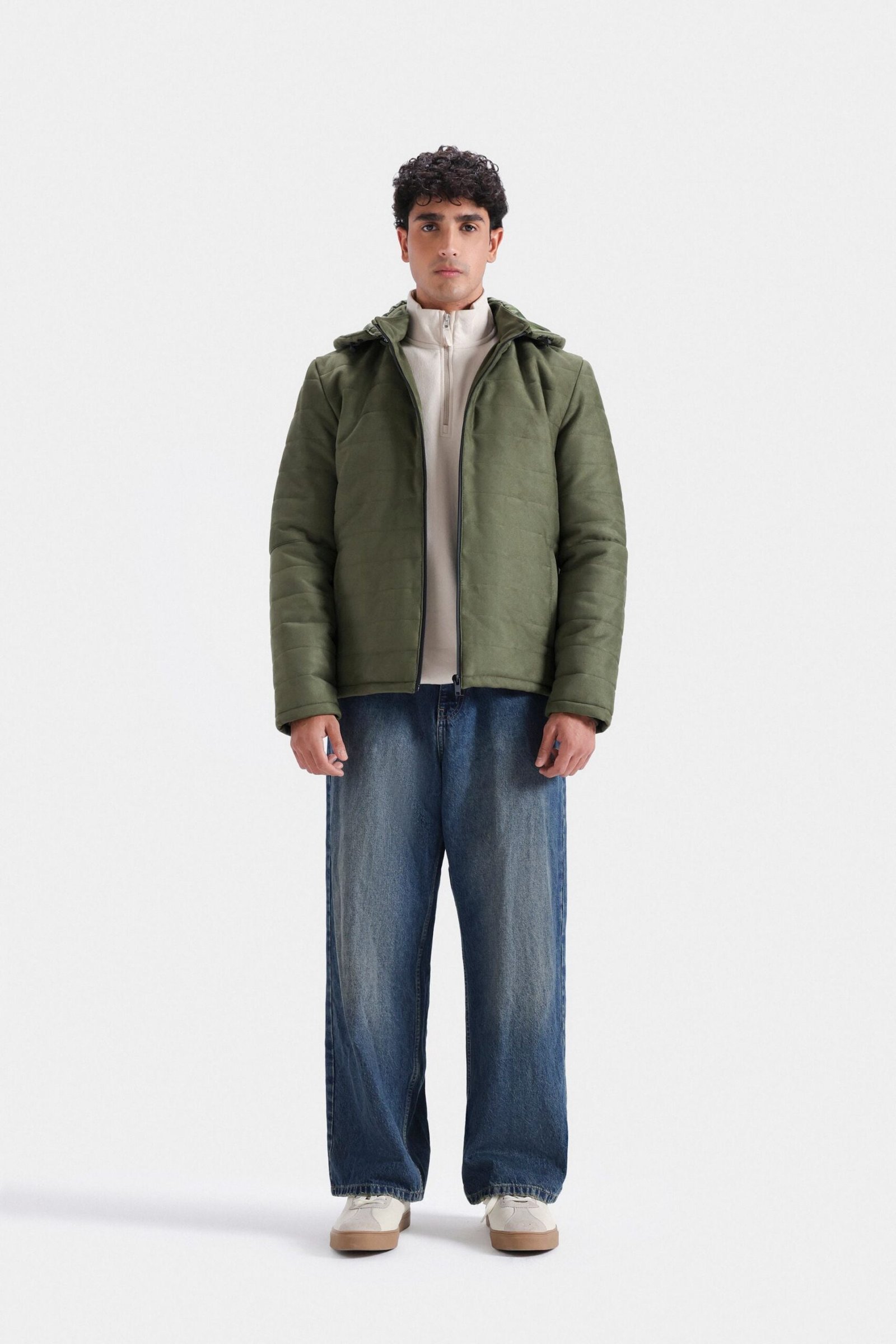 Suede Quilted Jacket With Hood - Image 8