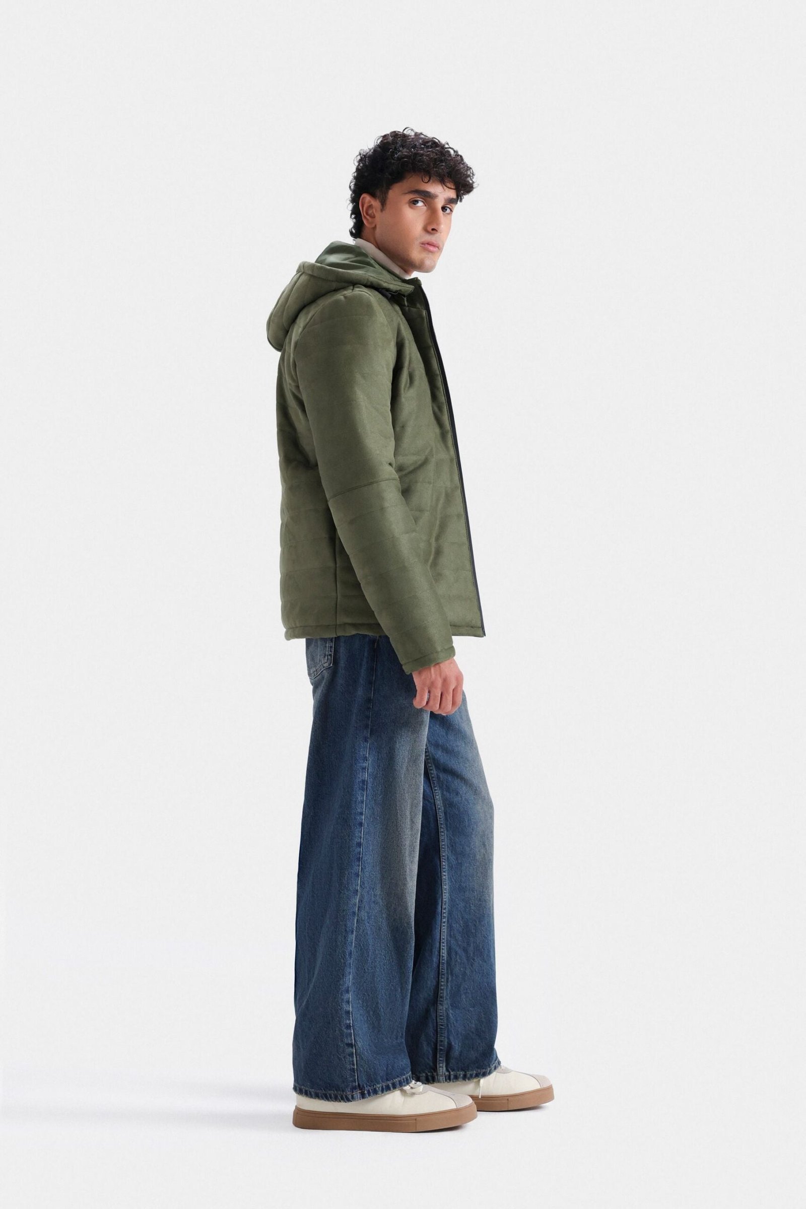 Suede Quilted Jacket With Hood - Image 10