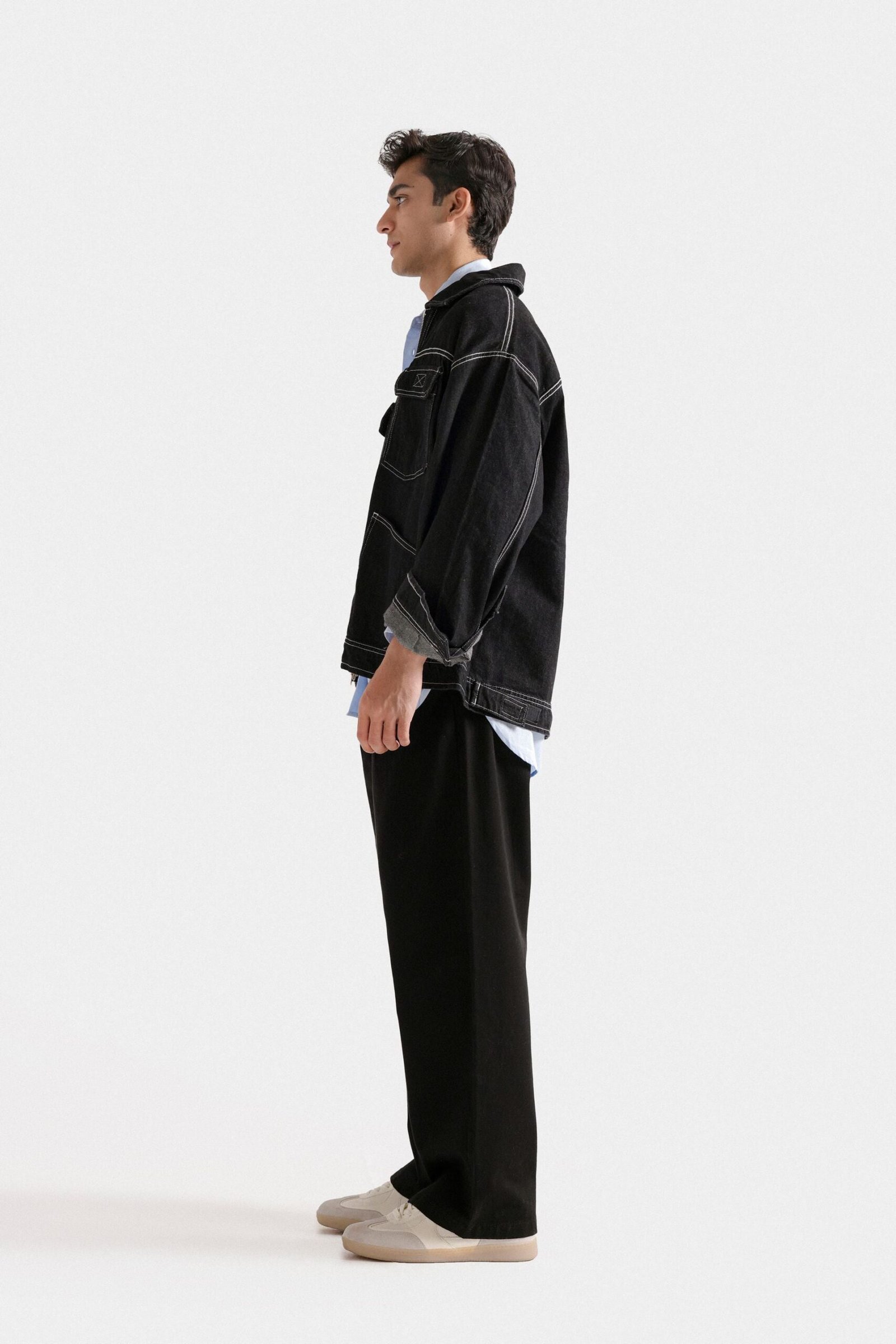 Denim Jacket With Stitching Detail - Image 4