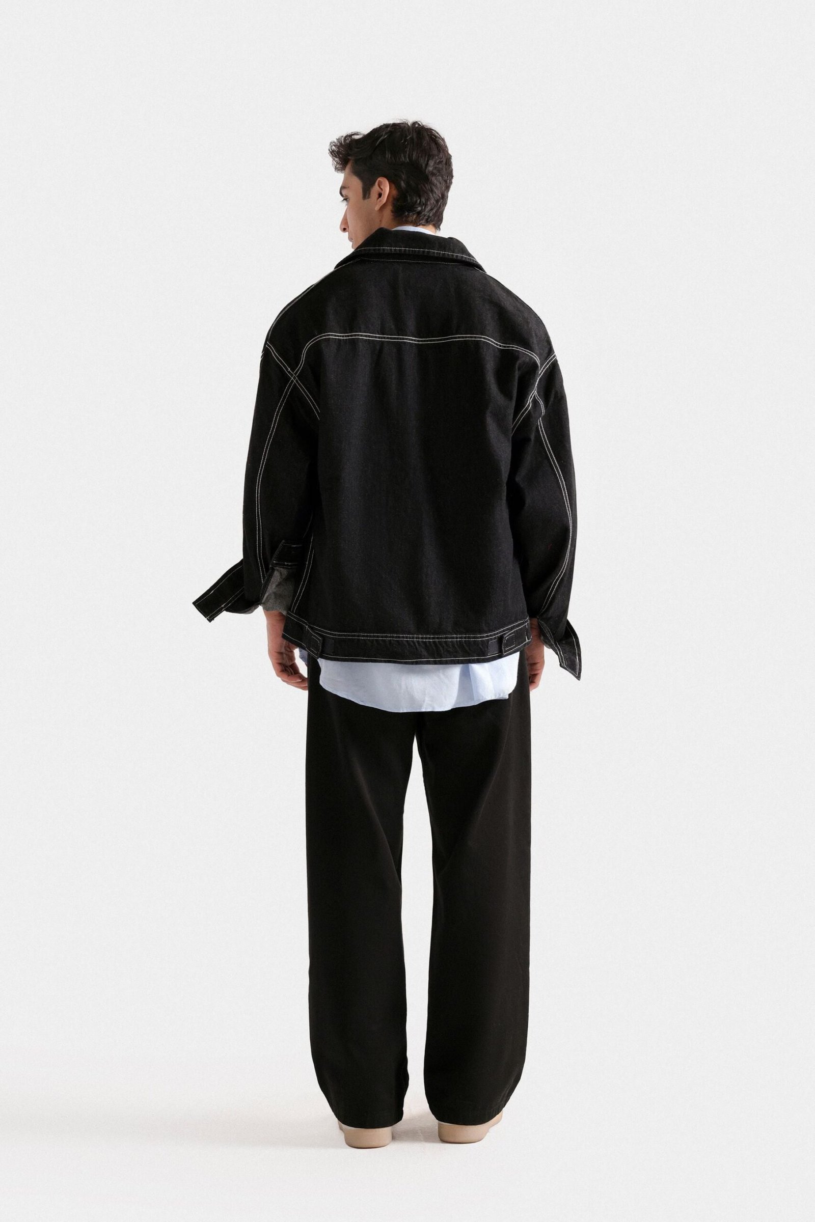 Denim Jacket With Stitching Detail - Image 6