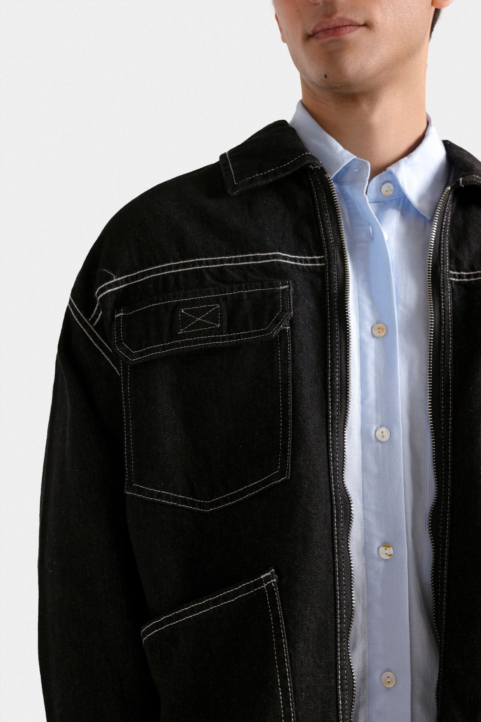 Denim Jacket With Stitching Detail - Image 2