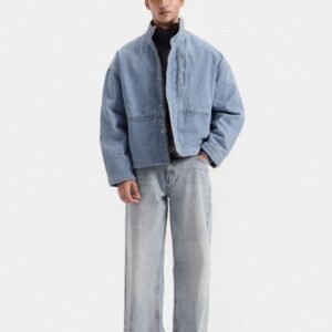Mock-Neck Denim Jacket